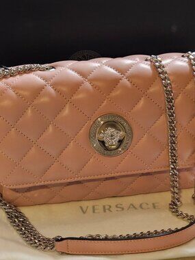 Versace Nappa Quilted Medusa Chain Crossbody Shoulder Light Pink Silver Hardware